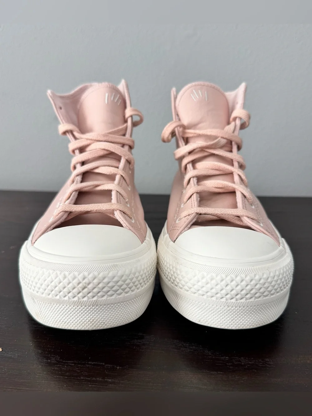 Converse Chuck Taylor Lift Platform High Top Bold Stitch Pink Sage Leather Sz 9 - Picture 4 of 9